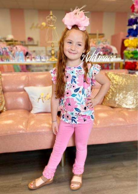 Pink Ruffle Bottom and Legs Pants