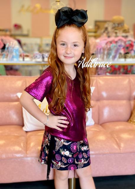 Fuchsia Concho Skirt with Black Fringe
