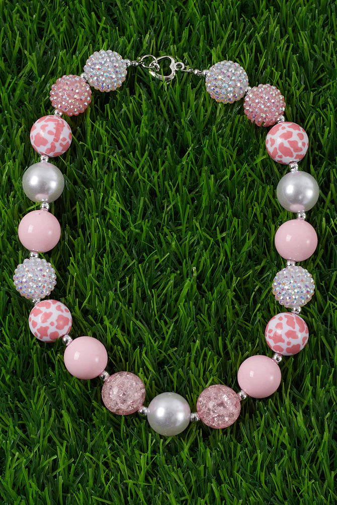 Pink Cow Spot Bubble Gum Necklace