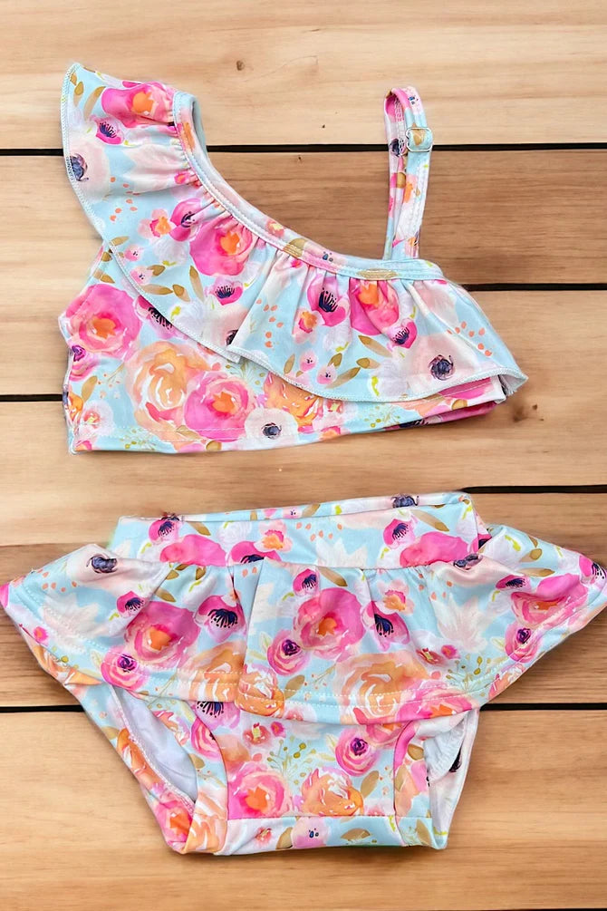 Floral Ruffles Two Piece Swimsuit