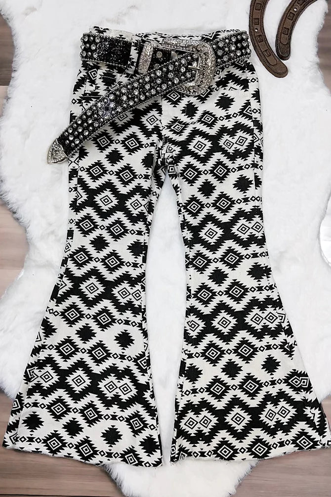 Black and White Aztec Print Bootcut Jeans