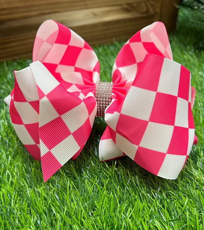 Hot Pink Checkered Bow