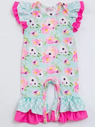 Pink Aqua Poppy Baby Romper