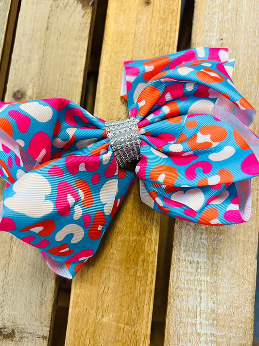 Pink and Orange Leopard Print Bow