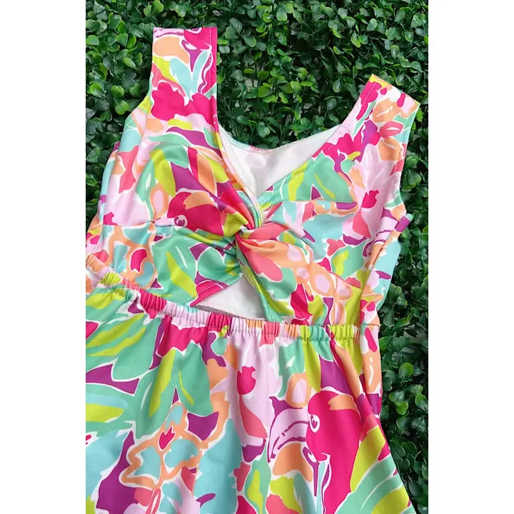 Flamingo Contrast Dress with Back Twisted Cutout