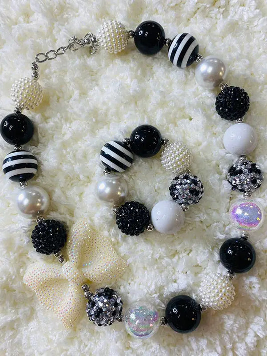 Black and White Bubble Gum Bead Necklace and Bracelet (sold separately)