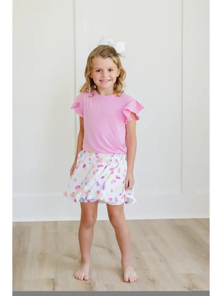Pink Ruffle Cap Sleeve Tee