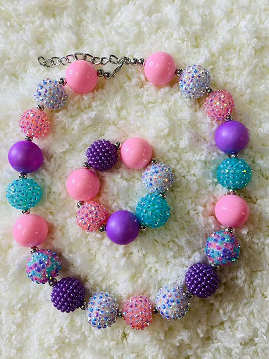 Pink Multi-Color Bubble Gum Bead Necklace and Bracelet (sold separately)