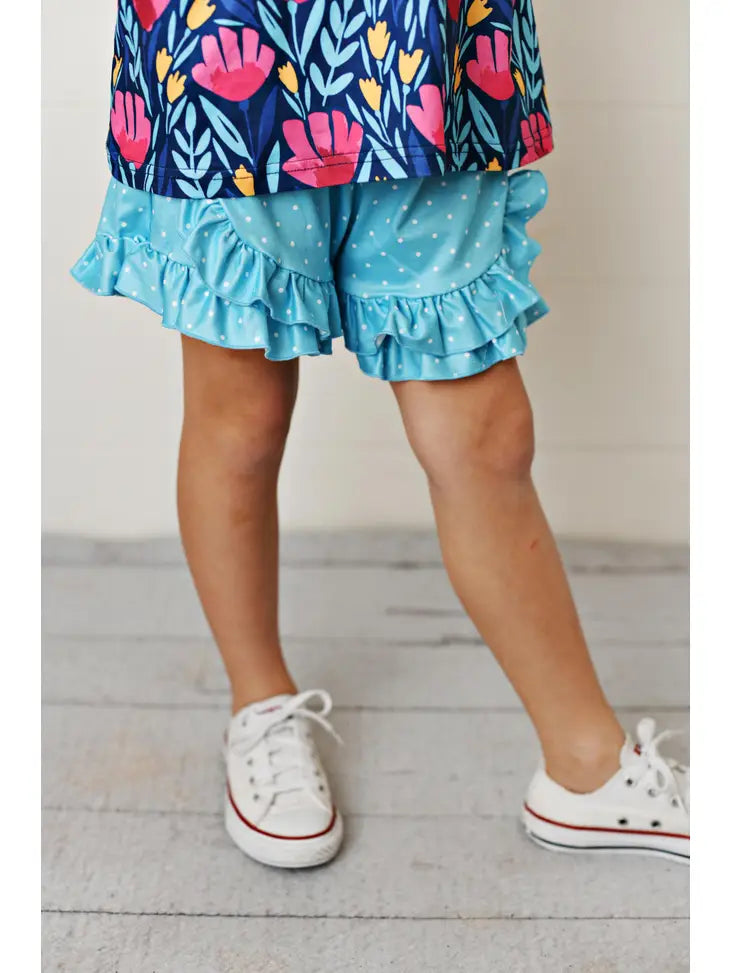 Turquoise and Pink Flower Shorts Set