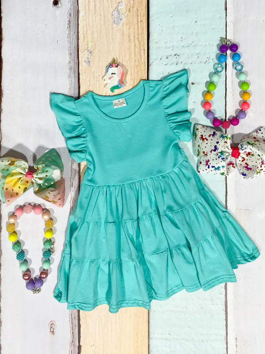 Mommy and Me Aqua Tiered Dress - Girls
