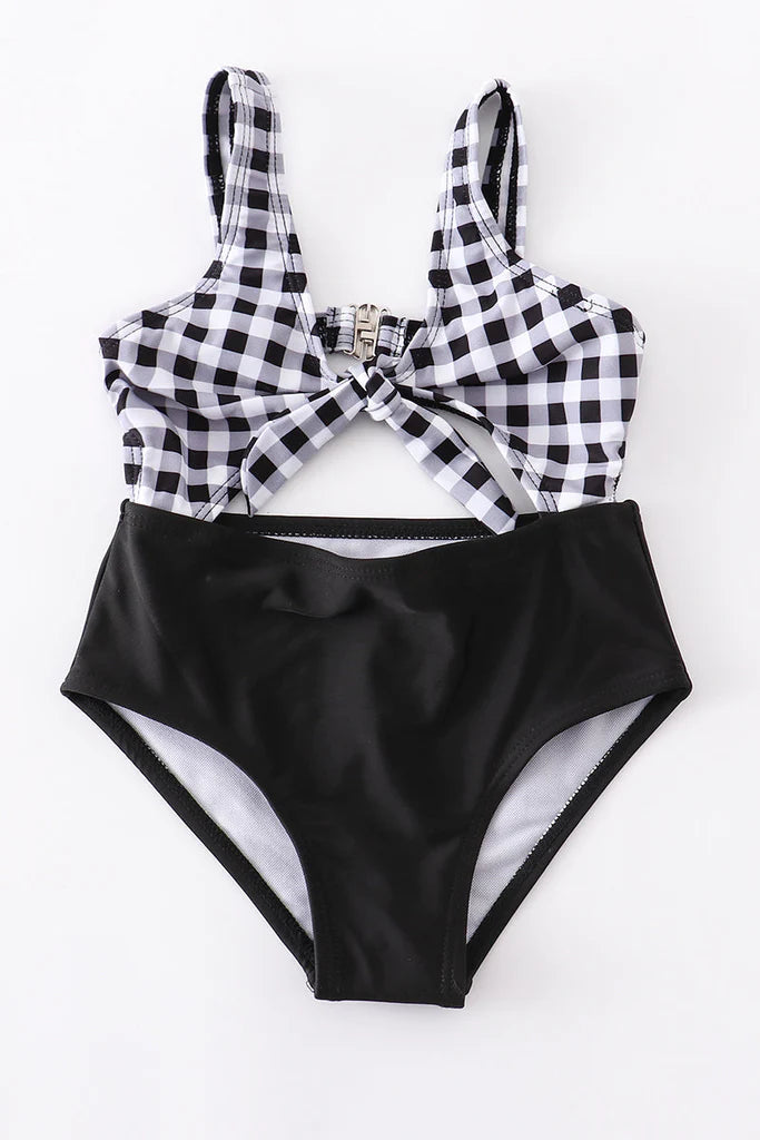 Black Plaid 1 pcs Swimsuit