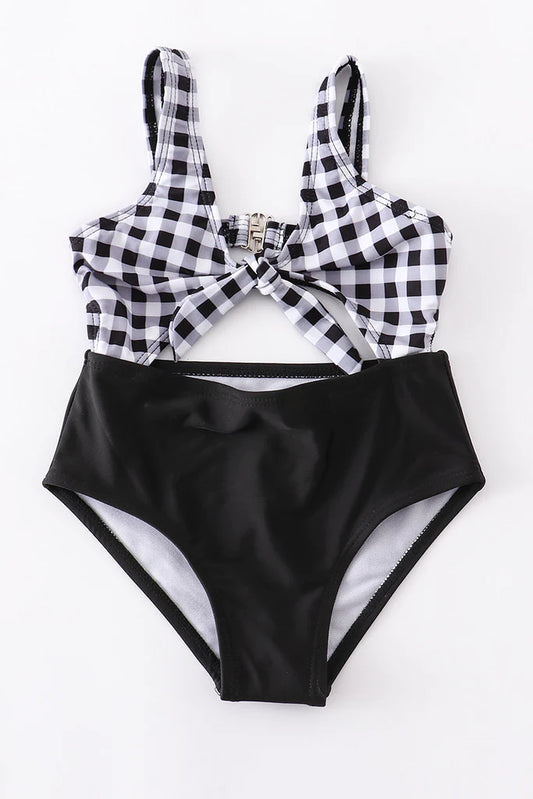 Black Plaid 1 pcs Swimsuit