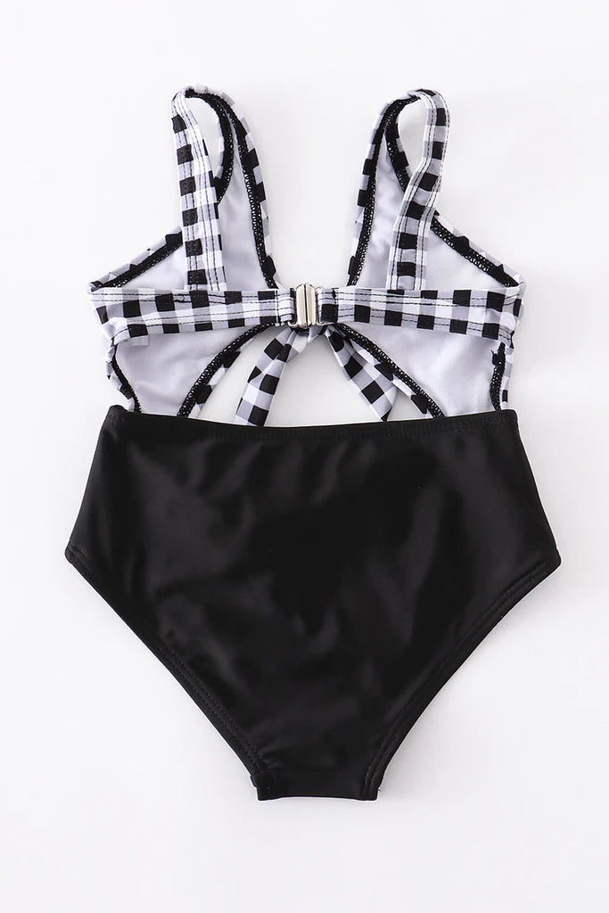 Black Plaid 1 pcs Swimsuit