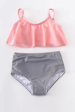 Pink Stripe ruffle 2 pcs Mommy and Me Swimsuit - Womens
