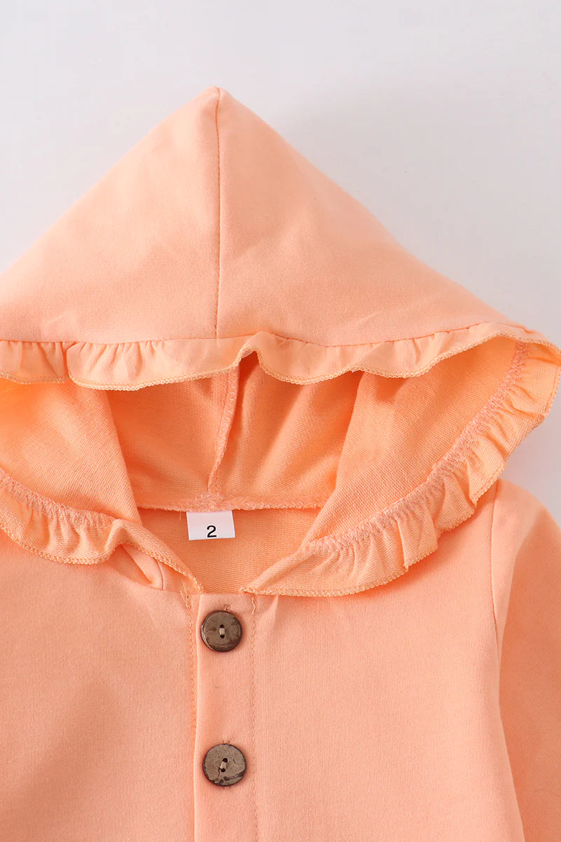 Peach Ruffle Bottom Button Down Hoodie Jacket