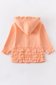 Peach Ruffle Bottom Button Down Hoodie Jacket