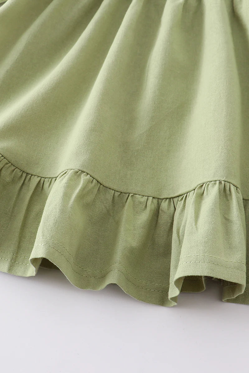 Sage Ruffle Dress with Bow on Sleeves