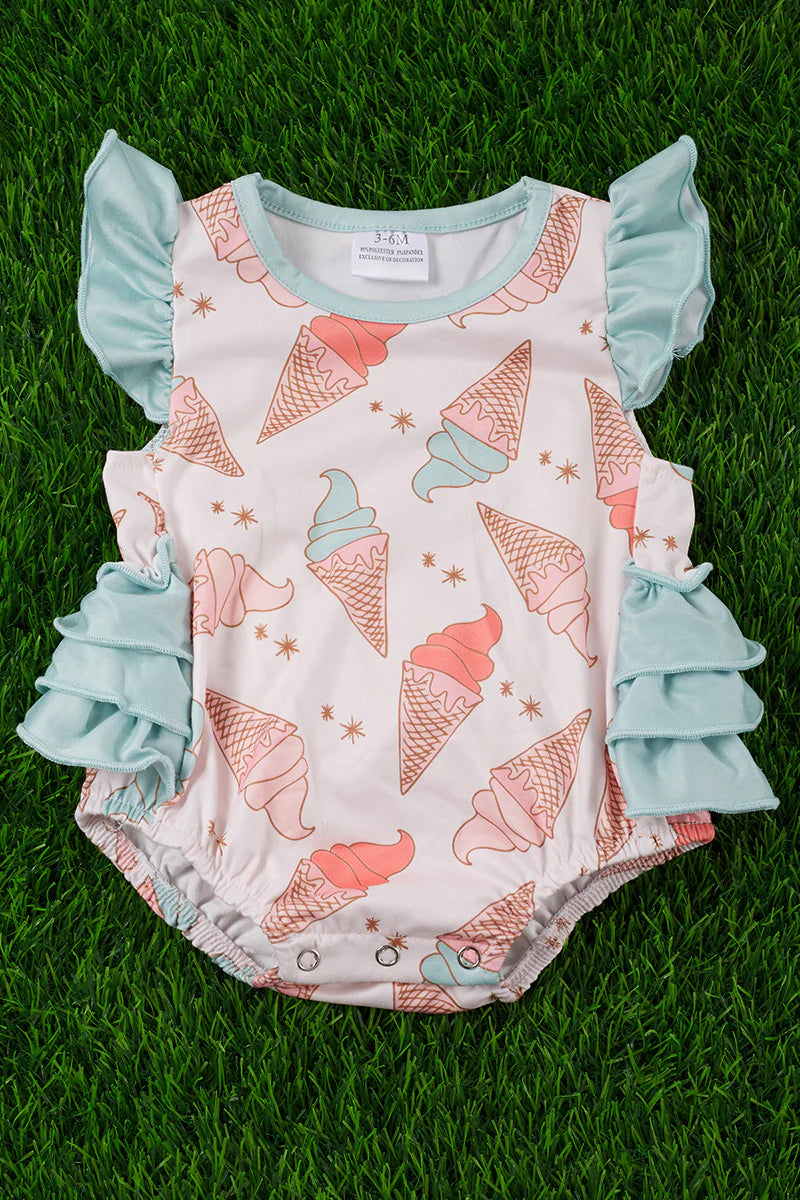 Ice Cream Print Multicolored Baby Romper with Ruffles