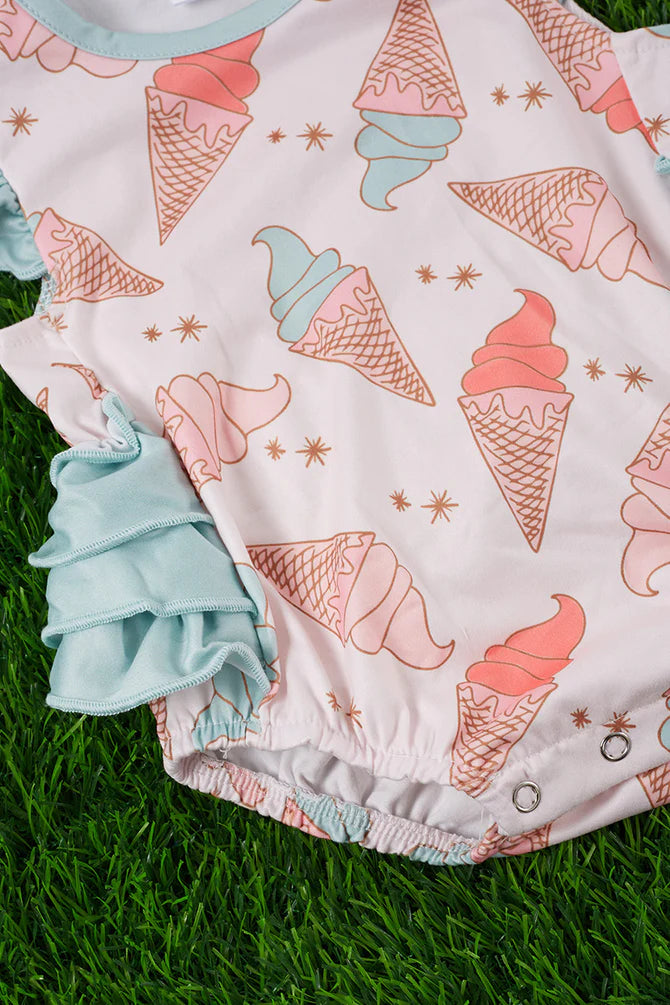 Ice Cream Print Multicolored Baby Romper with Ruffles