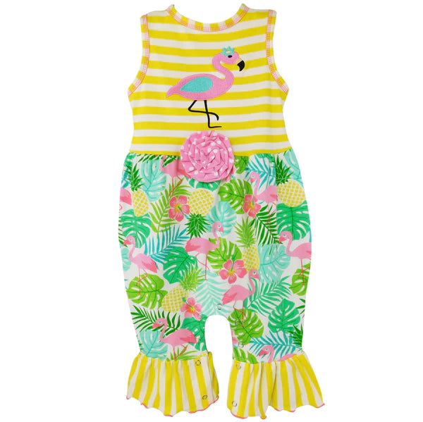 Baby Girl's Tropical Flamingo w/ Yellow Stripes Playsuit