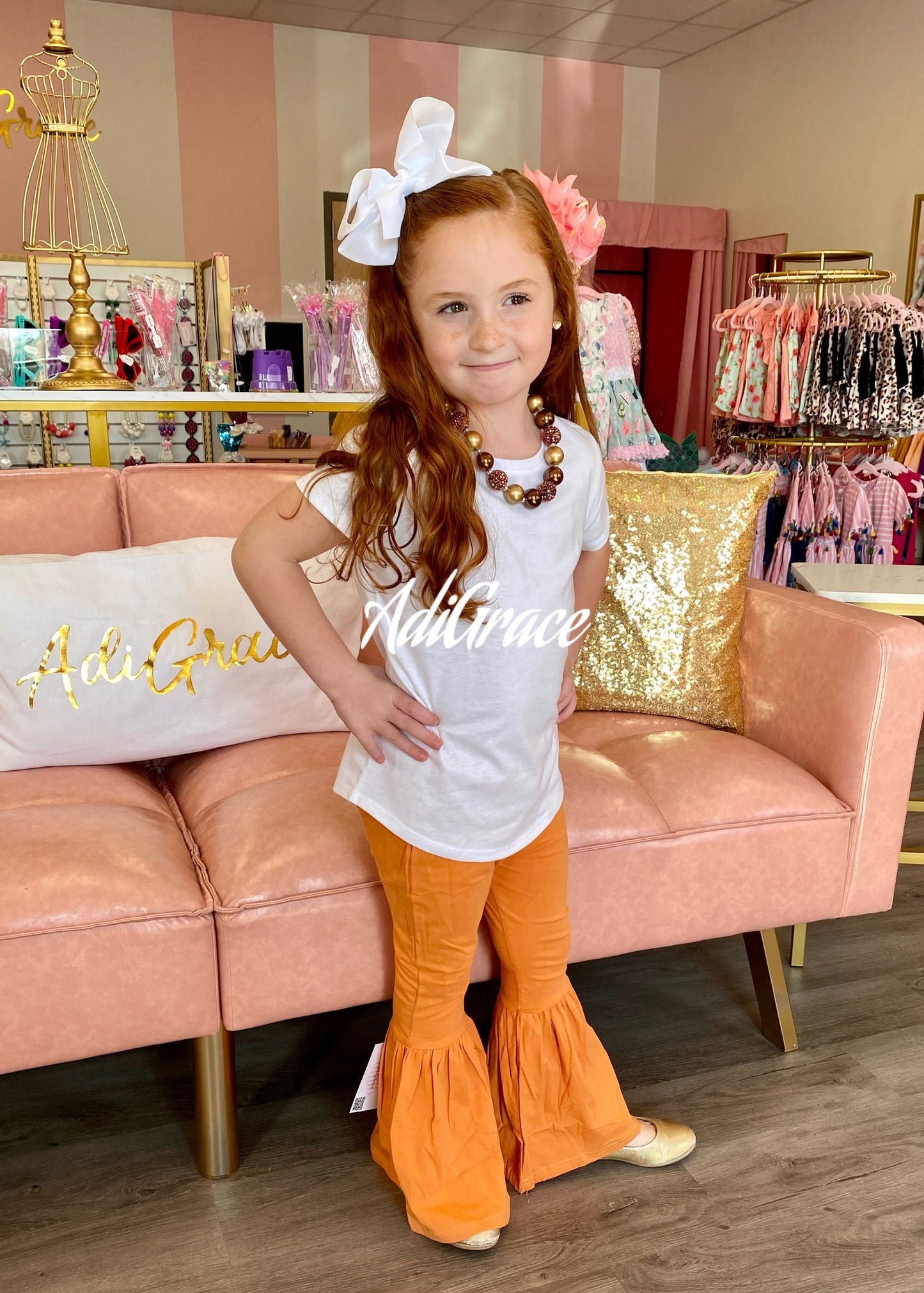 Orange Ruffle Bell Bottom Pants