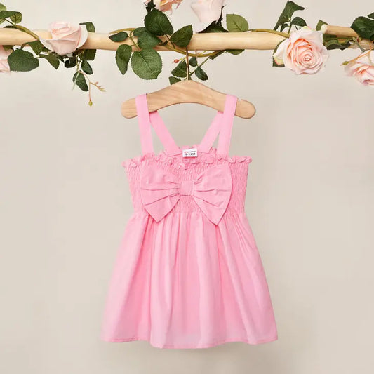 Sleeveless Bowknot Cotton Dress - Baby Girl - Pink