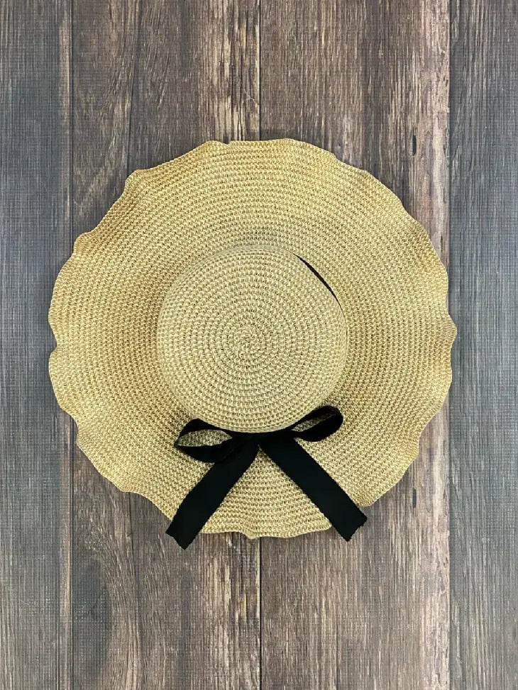 Mommy and Me Floppy Straw Hat with Black Bow - Girls