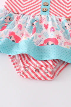 Red Chevron Mermaid Ruffle Baby Romper