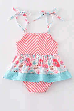 Red Chevron Mermaid Ruffle Baby Romper