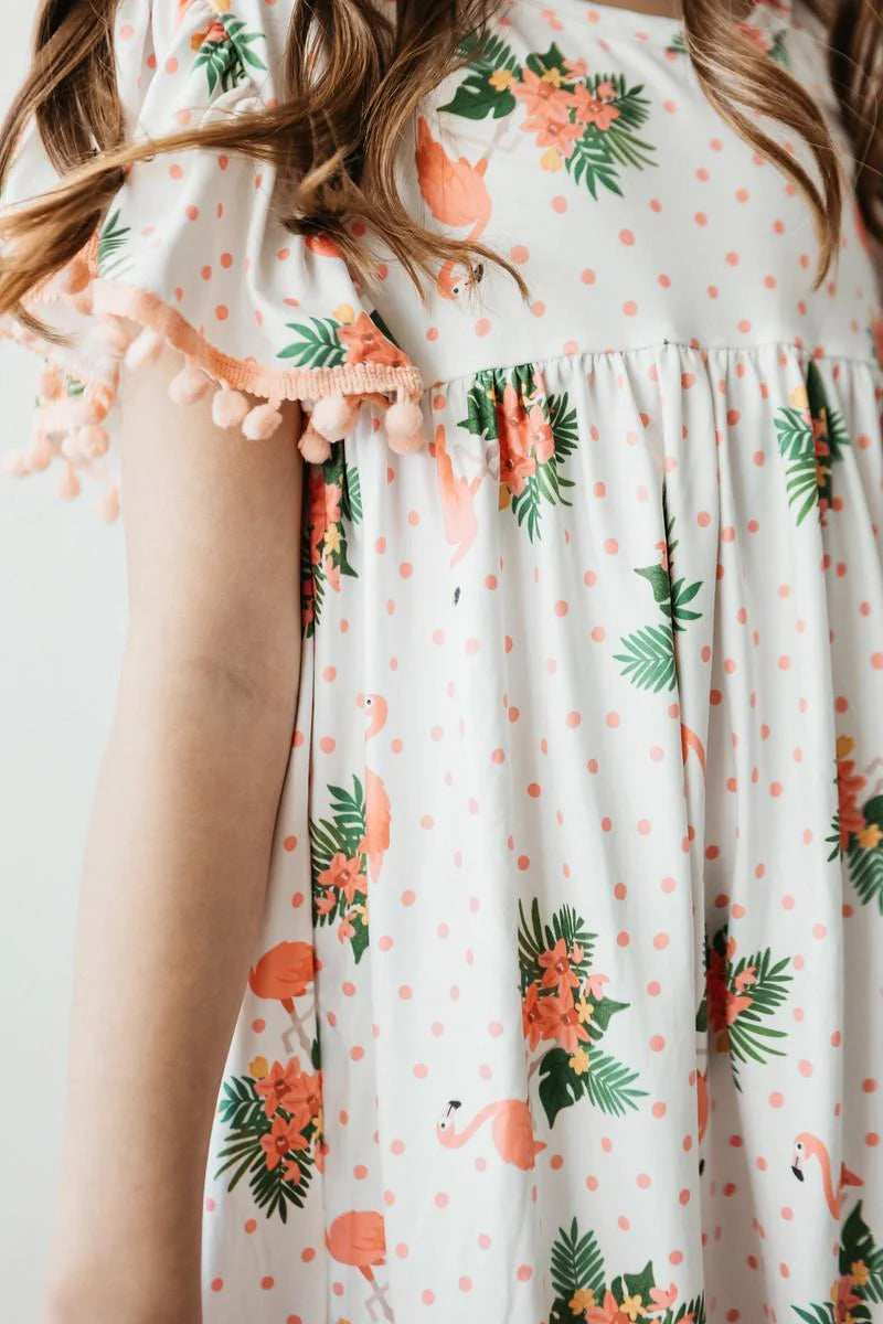 Tropical Flamingo Pom Pom Dress