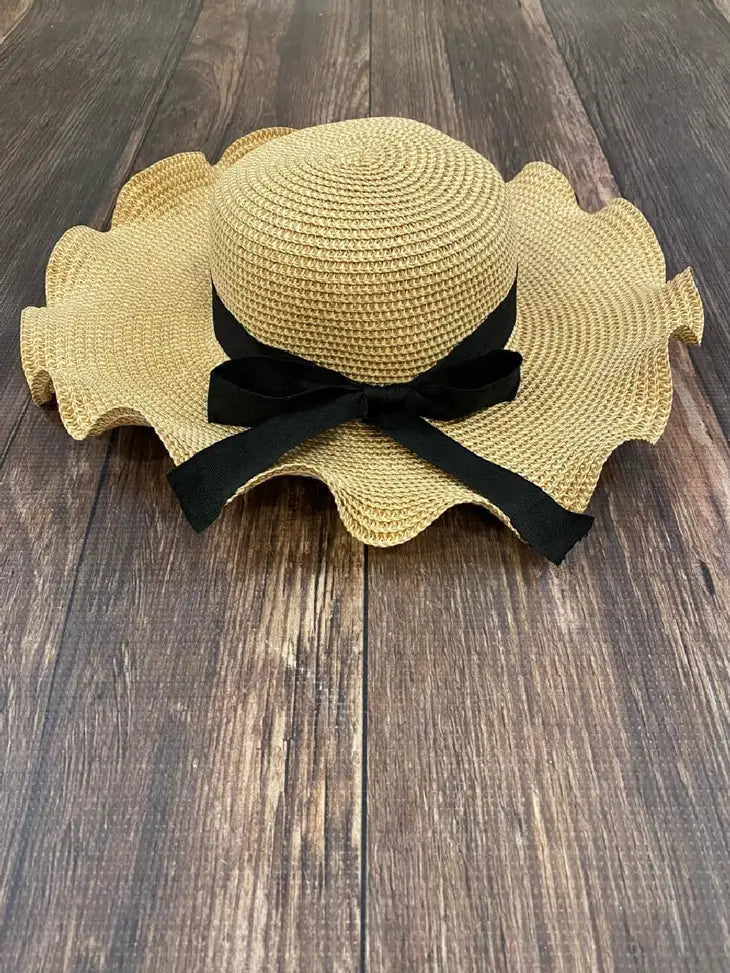 Mommy and Me Floppy Straw Hat with Black Bow - Womans