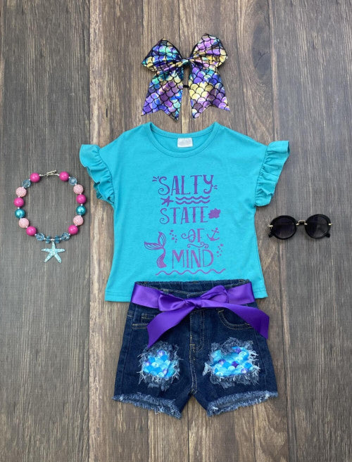 Salty State of Mind Ruffle Shirt and Denim Shorts
