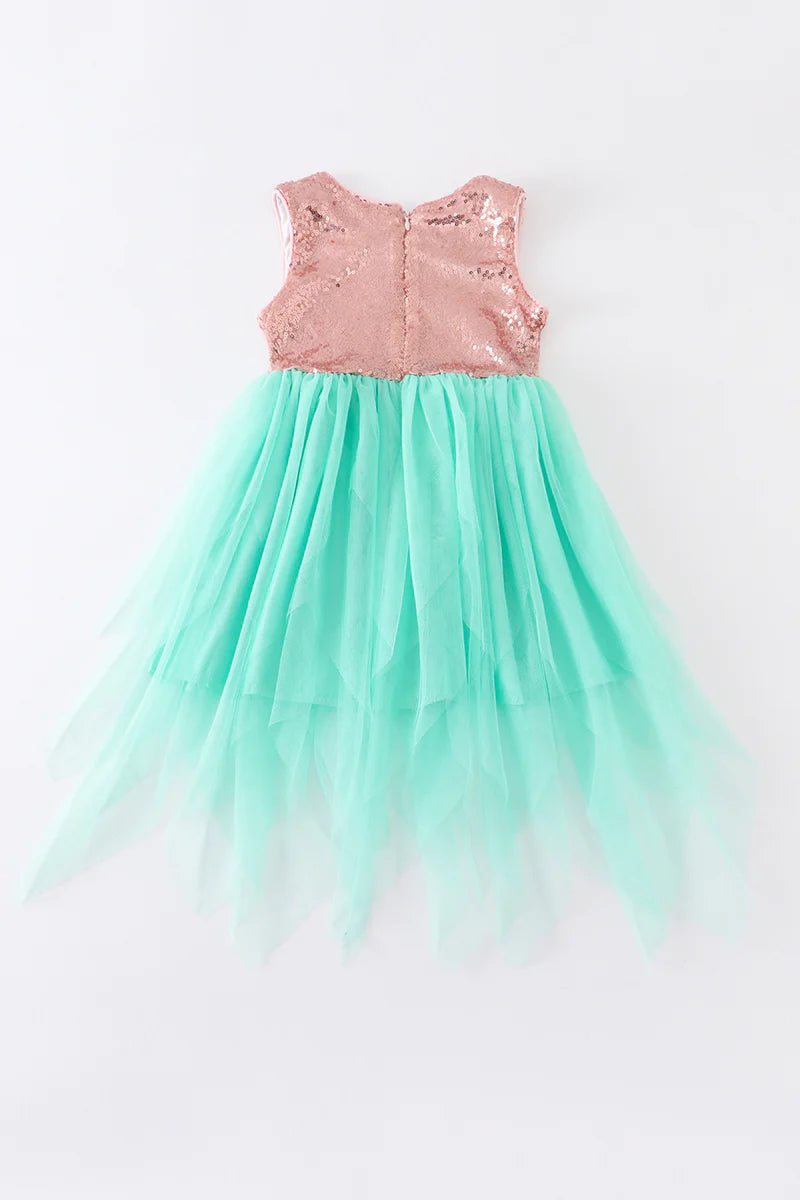Gold Sequin and Turquoise Tutu Dress