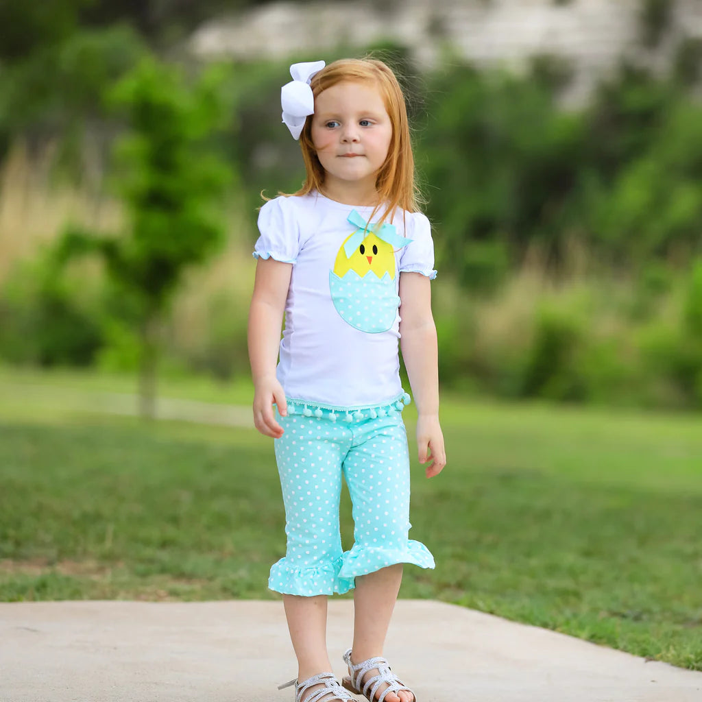 Girls Easter Chick-in-Egg Top and Capri Spring Easter Outfit