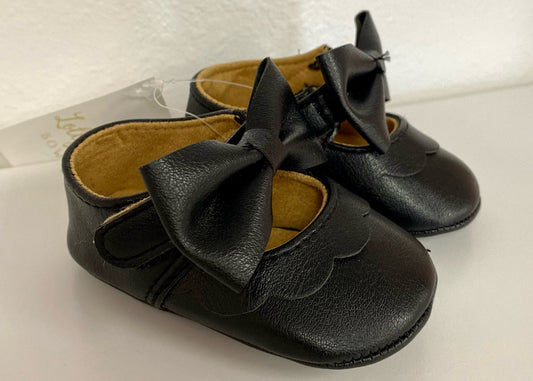 Baby Scalloped Bow Shoes - Black