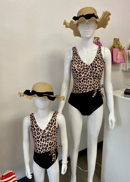Leopard and Black Mommy and Me Swimsuit - Girls