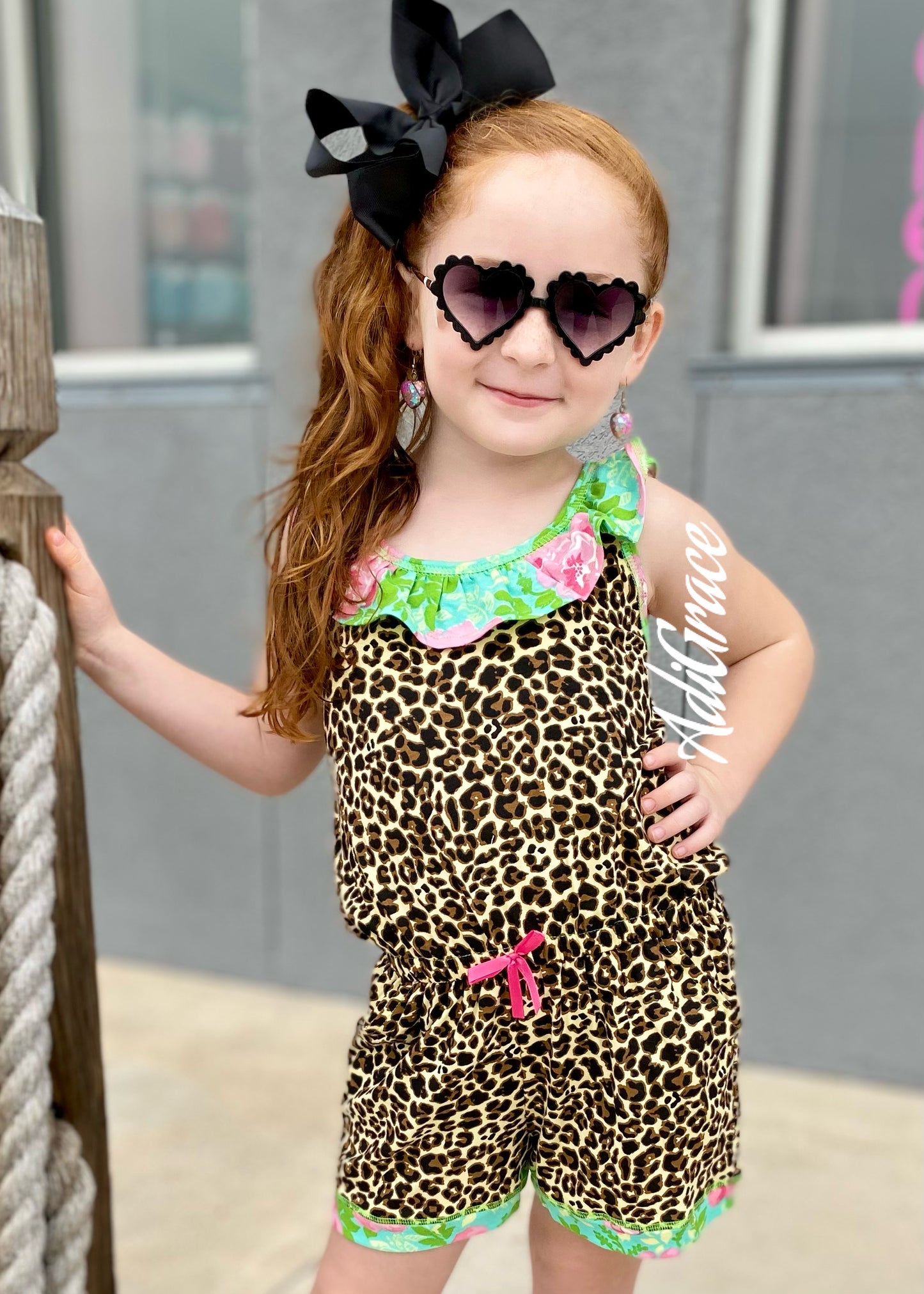 Girls Leopard Floral Cotton Jumpsuit/Romper