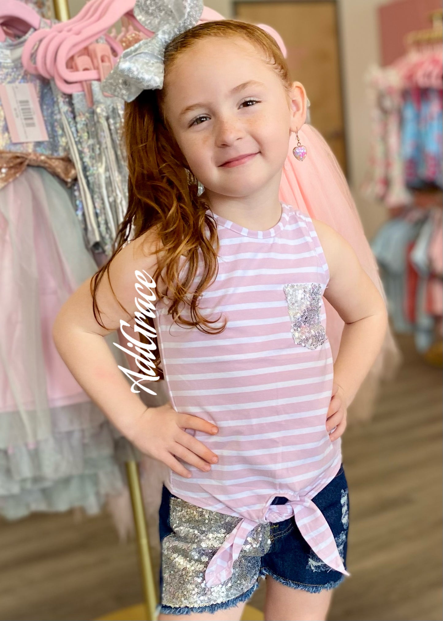Purple Striped Tank W/ Sparkly Denim Shorts