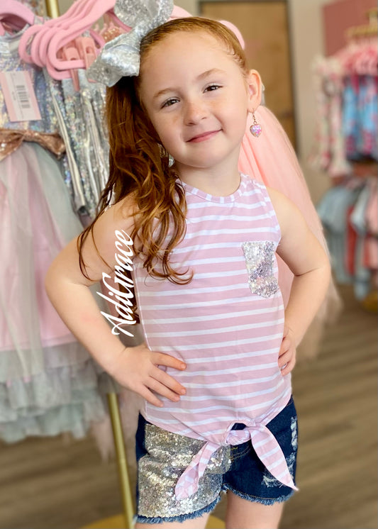 Purple Striped Tank W/ Sparkly Denim Shorts