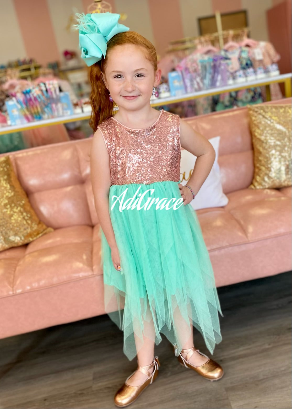 Gold Sequin and Turquoise Tutu Dress