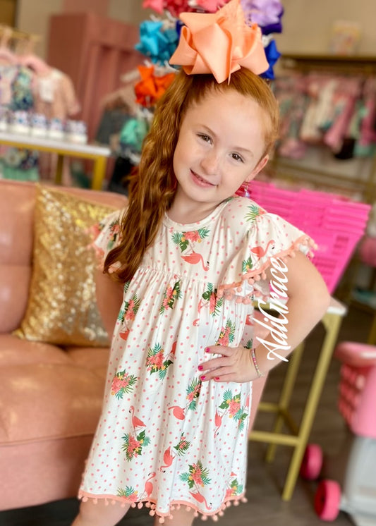 Tropical Flamingo Pom Pom Dress