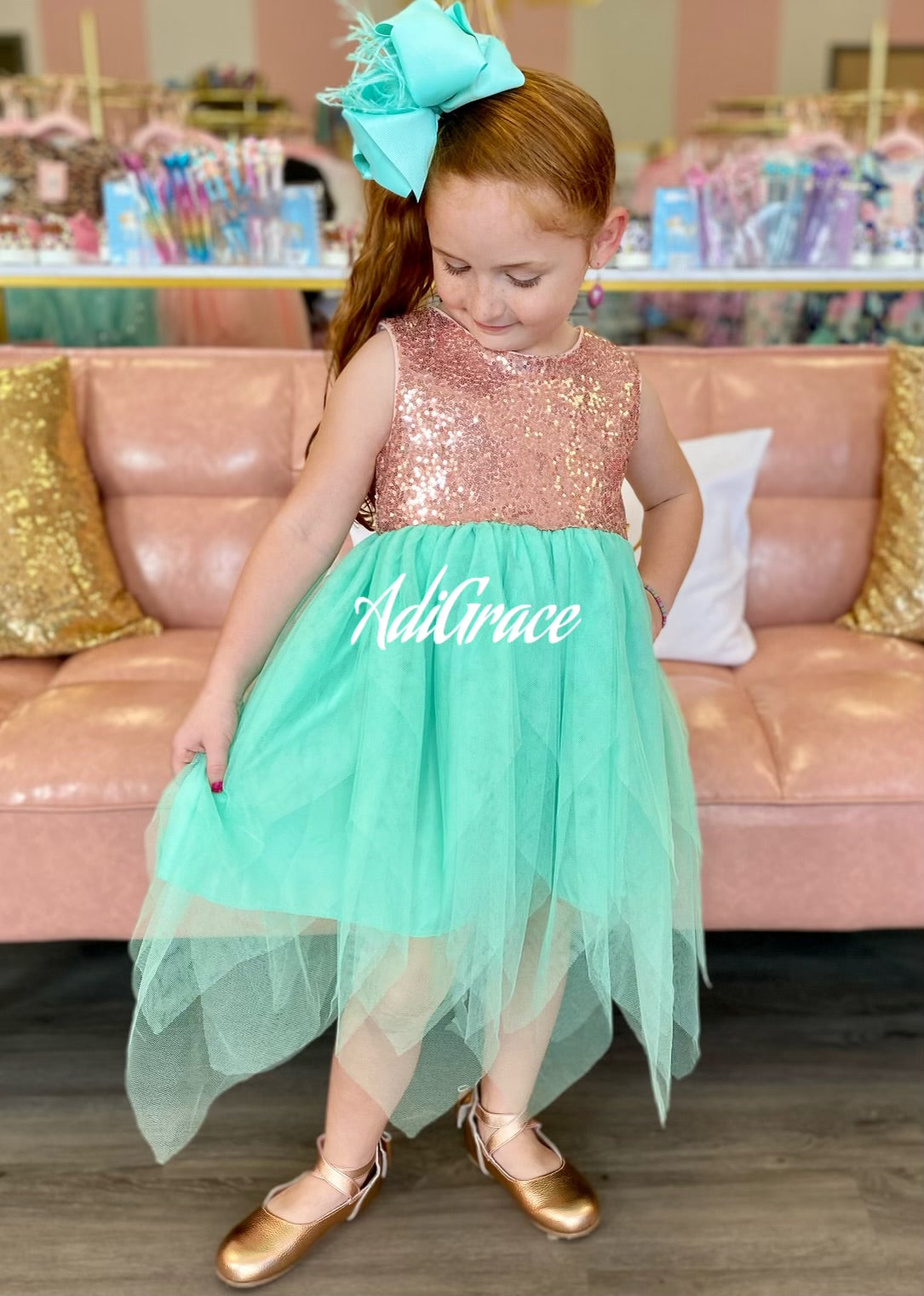 Gold Sequin and Turquoise Tutu Dress