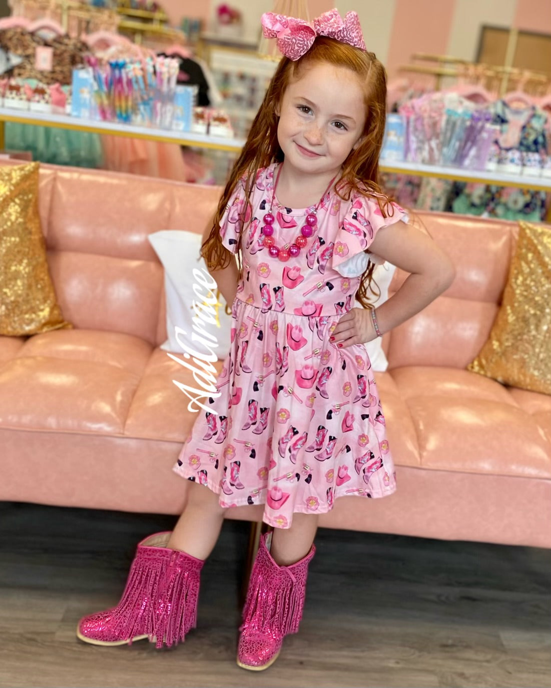Cowgirl Pink Flare Dress W/ Angel Sleeves