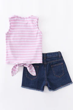 Purple Striped Tank W/ Sparkly Denim Shorts