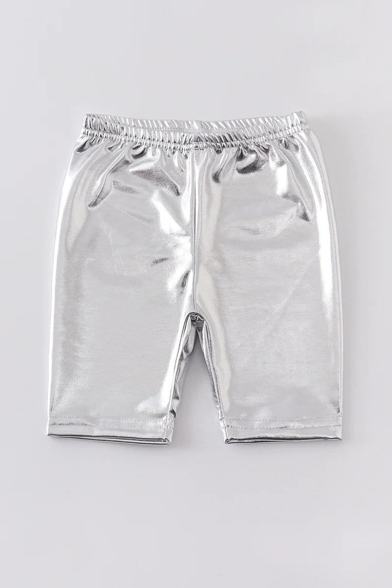 Metallic Silver Biker Shorts