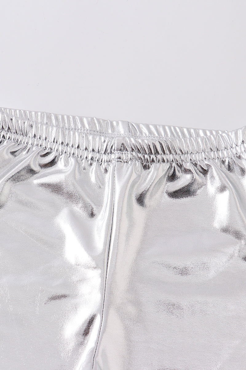 Metallic Silver Biker Shorts