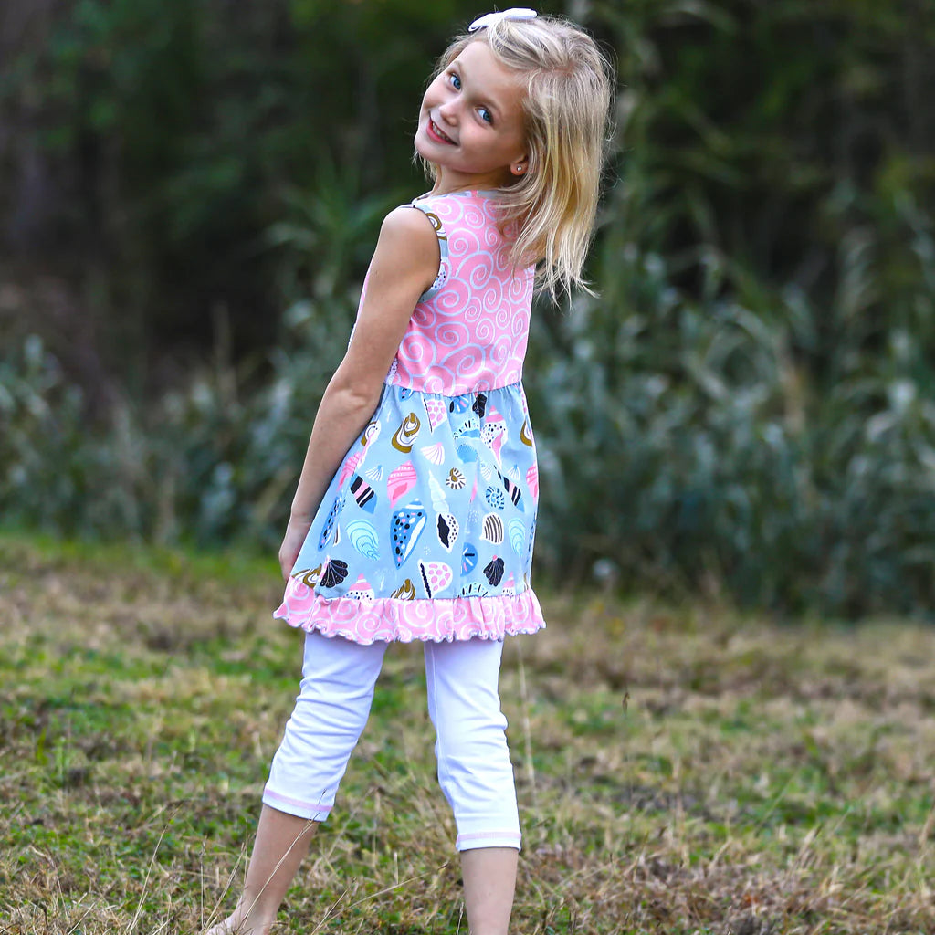 Girls Pink Seashells and White Capri Leggings Set