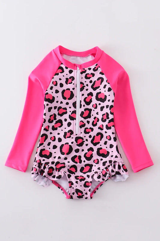 Pink Leopard Ruffle 1PC Swimsuit