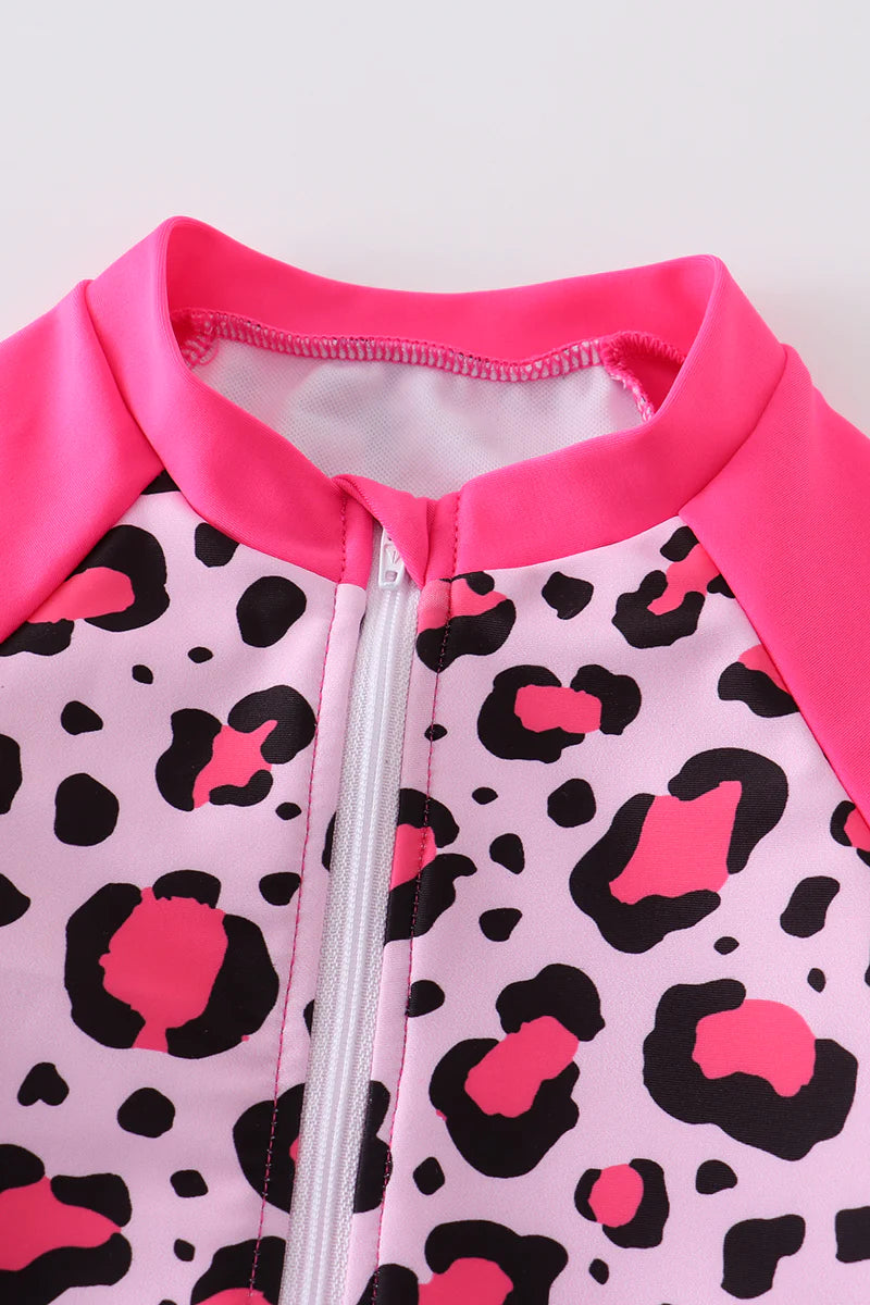 Pink Leopard Ruffle 1PC Swimsuit