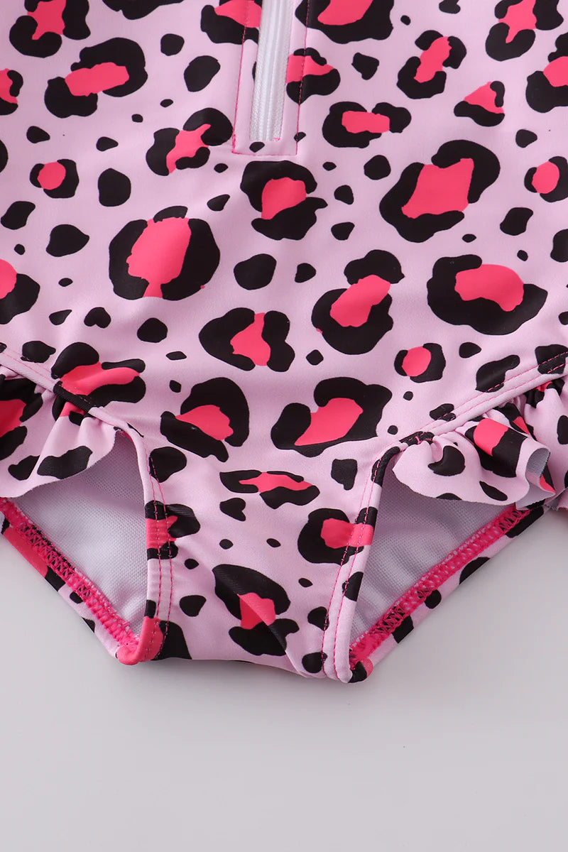 Pink Leopard Ruffle 1PC Swimsuit